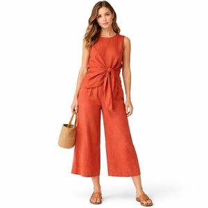 Harve Bénard 100% Linen Rust Orange Sleeveless Top w/ Draping and Tie Detail L